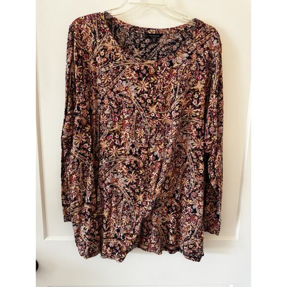 Lucky Brand 3X Top Tunic Shirt Floral Blue Gold Burgundy Boho Peasant LagenLook - Picture 1 of 10